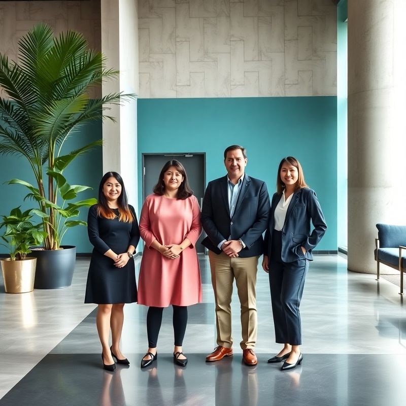 Group portrait of a senior consulting team in a modern Petaling Jaya office lobby